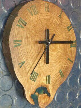 Carved 3D Wood Slab epoxy Craft Art Engraved wall clock hanging 7''x8''x1.''